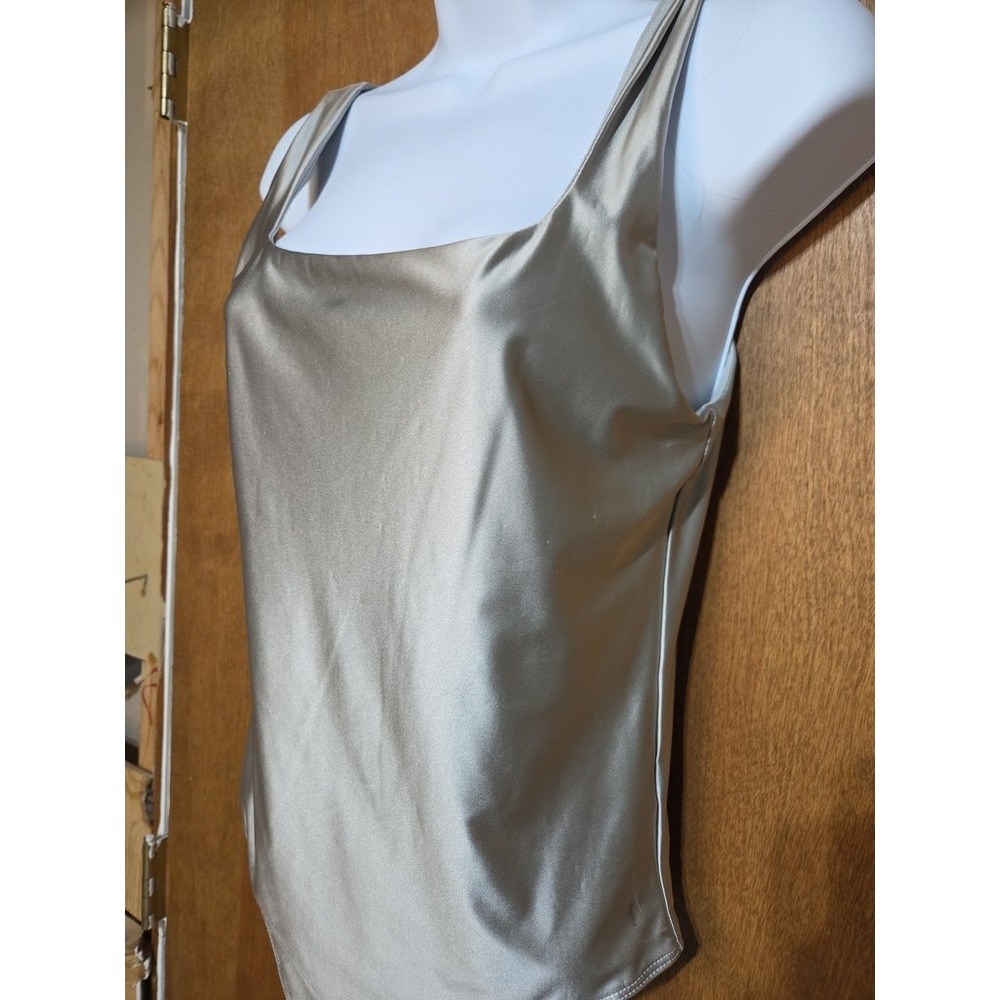 House of Harlow 1960 Women Small Metallic Silver Square Neck Bodysuit